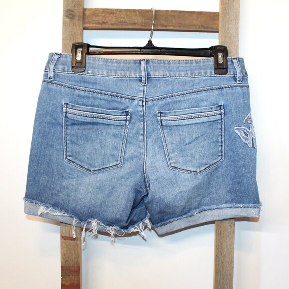 WHBM Custom Distress Denim “The Short” w/Floral Embroidered Applique - Picture 8 of 9